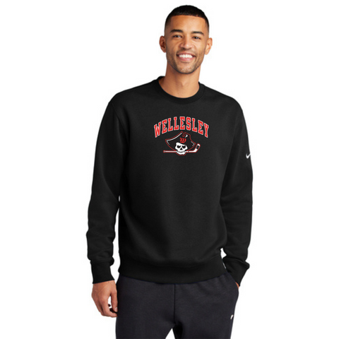 Wellesley Nike Club Fleece Sleeve Swoosh Crew