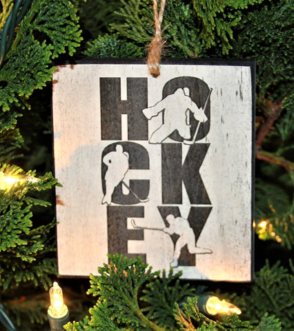Hockey Vertical With Players Ornament Painted Pastime